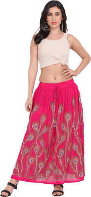 Fashion Passion India Floral Print Women Pleated Pink Skirt