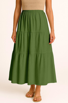 moomaya Solid Women Flared Green Skirt