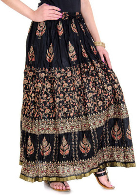 Home Shop Gift Printed Women Broomstick Black Skirt