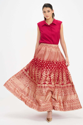 virgio Embellished Women Flared Red Skirt