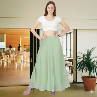 MUZUN Solid Women Flared Light Green Skirt