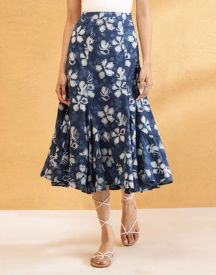 Fabindia Printed Women Flared Blue Skirt