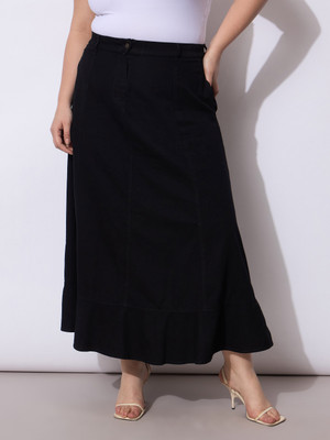 SASSAFRAS Curve Solid Women Flared Black Skirt