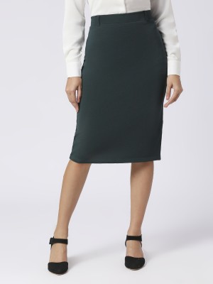 SENGROW Solid Women Pencil Green Skirt