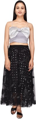 WellDrezz Printed Girls Regular Black Skirt