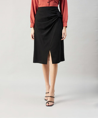WineRed Solid Women A-line Black Skirt