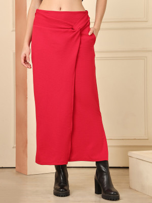 NEUDIS Solid Women Straight Red Skirt