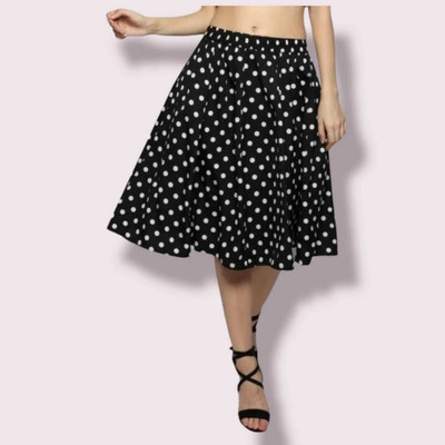 Mannat Diva Polka Print Women A-line Black Skirt