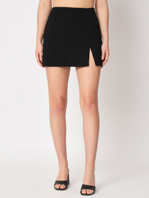 Zastraa Solid Women Skorts Black Skirt