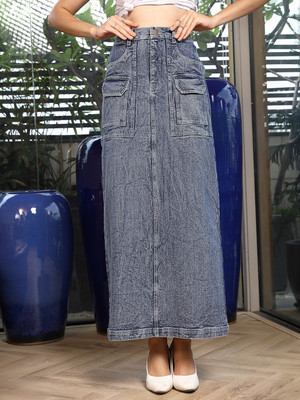 PLUSS Solid Women A-line Blue Skirt