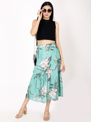 Jakanary Printed Women A-line Blue Skirt