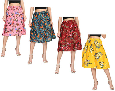 KAVYA Floral Print Women A-line Pink, Maroon, Yellow Skirt