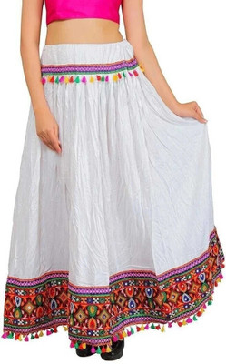 kumbhaj Applique, Embroidered, Embellished, Solid Women A-line White Skirt