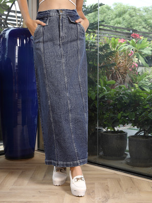 PLUSS Solid Women A-line Blue Skirt