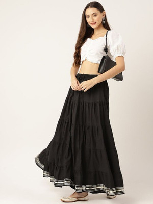 MERRICK Solid Women Flared Black Skirt