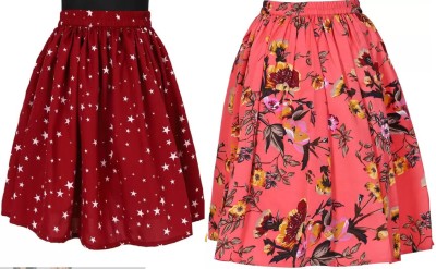 FINEVKSALES Floral Print Girls Flared Multicolor Skirt