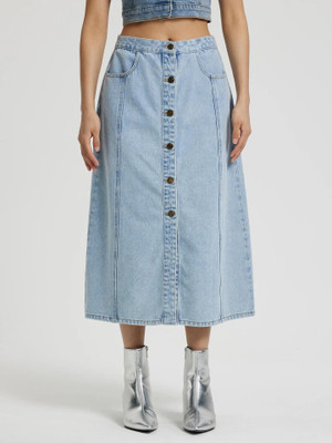 KOTTY Solid Women Straight Light Blue Skirt
