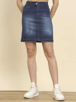 TREND ARREST Washed Women Straight Blue Skirt