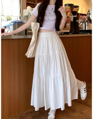 BPRcolletion Solid Women Flared White Skirt