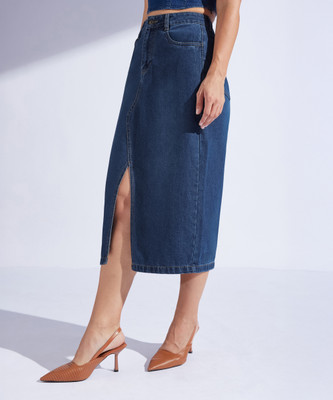 Miss Chase Solid Women A-line Blue Skirt