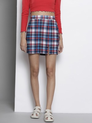 SASSAFRAS Checkered Women Straight Blue Skirt