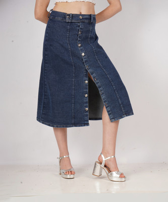 AKSHA CREATION Solid Women A-line Dark Blue Skirt