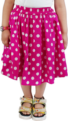 R Cube Polka Print Girls Flared Pink Skirt