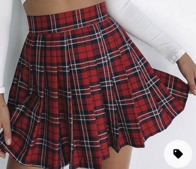 Cara Cola Checkered Women Pleated Red Skirt