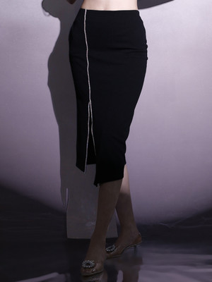 ATHENA Solid Women Pencil Black Skirt
