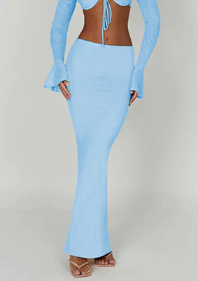LULU & SKY Solid Women Straight Light Blue Skirt