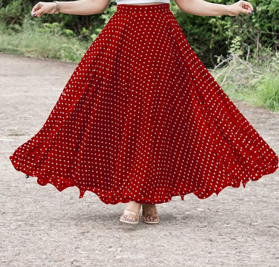 Aizii Polka Print Women A-line Red Skirt