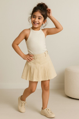 ANISHAN FASHION TRENDS Solid Girls A-line Beige Skirt