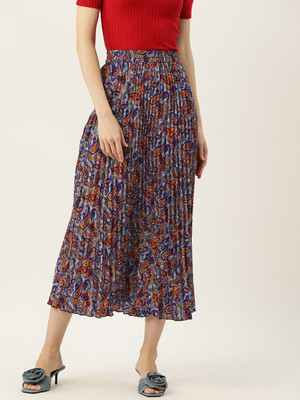 Wisstler Printed Women Pleated Multicolor Skirt