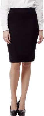 Purple Feather Solid Women Pencil Black Skirt