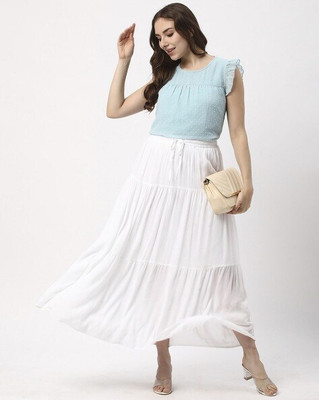 skart Solid Women Flared White Skirt