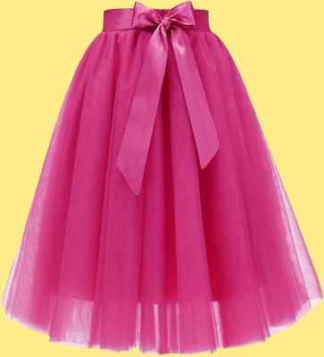 R Cube Self Design Girls A-line Pink Skirt