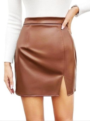 AIZA N AIZAL Solid Women Regular Brown Skirt