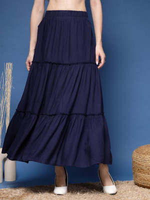 MODACasa Self Design Women Flared Dark Blue Skirt