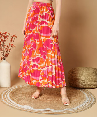 ZWERLON Floral Print Women A-line Pink Skirt
