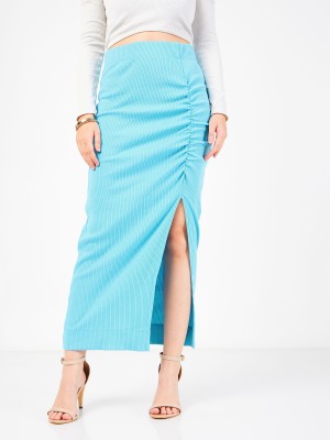 SASSAFRAS Solid Women Pencil Blue Skirt