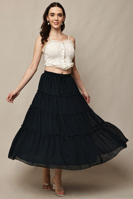 Tamina Solid Women Flared Black Skirt