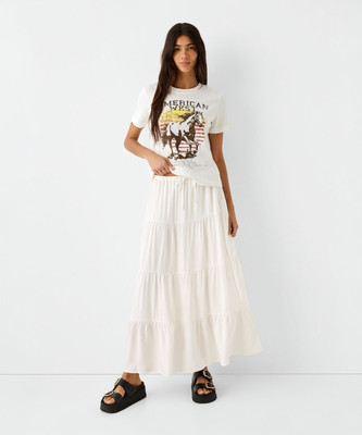 skart Solid Women Gathered White Skirt