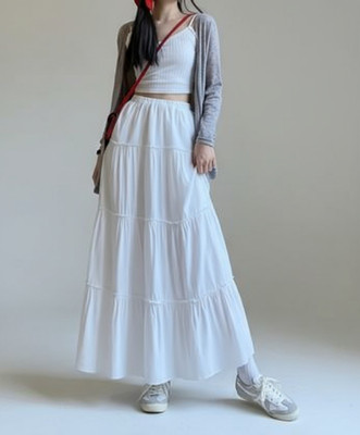 MODACasa Self Design Women Flared White Skirt