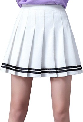 Swara Craft Striped Women Pleated White Skirt