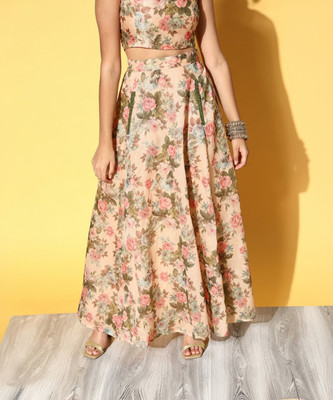 Shae by SASSAFRAS Printed Women Flared Beige Skirt