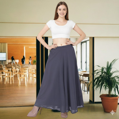 MUZUN Solid Women Flared Grey Skirt