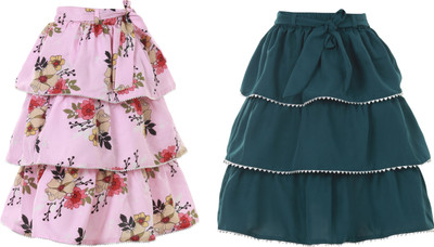 Hunoor Floral Print, Printed Girls Pleated Yellow Skirt