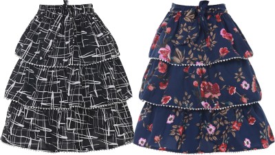 HEAVENS CREATIONS Floral Print Girls Pleated Dark Blue Skirt