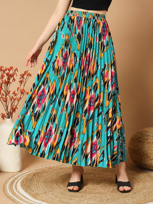 OTABU Floral Print Women A-line Green Skirt