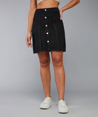 DOLCE CRUDO Solid Women Flared Black Skirt